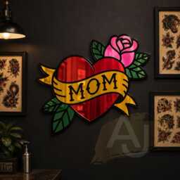 Mom Heart Rose Acrylic Mirror Wall Art - Tattoo Inspired Decor - thumbnail 4