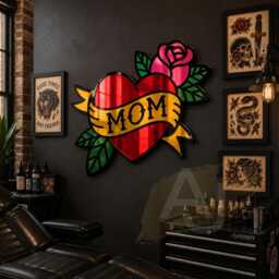 Mom Heart Rose Acrylic Mirror Wall Art - Tattoo Inspired Decor