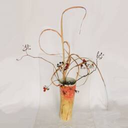 Tall Cylinder Vase in Golden Coral With Hand Carved Pierced Porcelain, Wedding Decor - thumbnail 2
