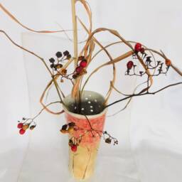 Tall Cylinder Vase in Golden Coral With Hand Carved Pierced Porcelain, Wedding Decor - thumbnail 3