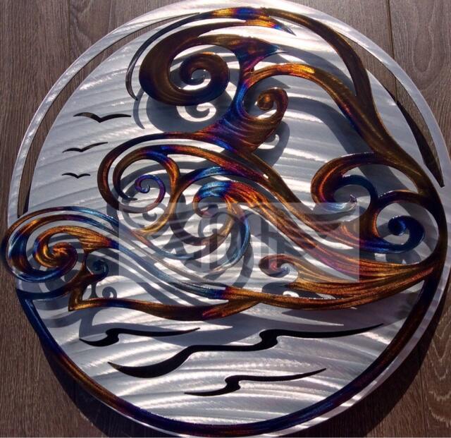 3D Ocean Waves Metal Wall Art - Hand Polished Steel, 20 - image 1