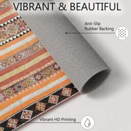 Orange Red Ethnic Woven Stripe Rug Non-Slip Soft Area Carpet Bedroom Living Room Hallway Mat Decor - Made in UK - thumbnail 4