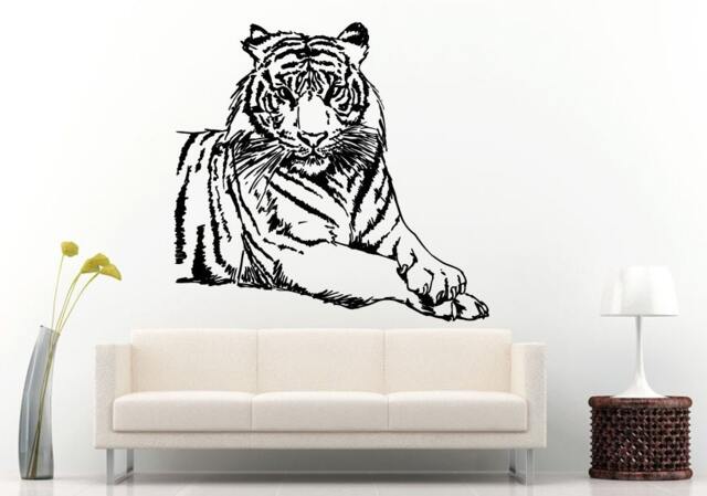 Sketch Of White Tiger Beautiful Predator Animal Jungle Cat Wall Decal Vinyl Sticker Mural Room Decor L638 - image 1
