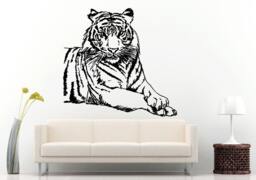 Sketch Of White Tiger Beautiful Predator Animal Jungle Cat Wall Decal Vinyl Sticker Mural Room Decor L638 - thumbnail 1