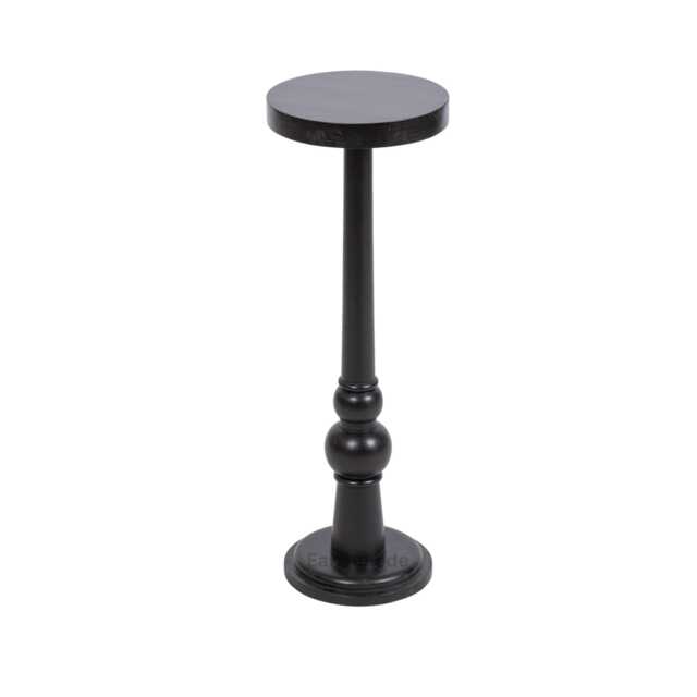 Handmade Wooden Round Pedestal Black Side Table Accent For Living Room, Bedroom, Coffee - image 1