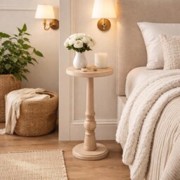 Handmade Wooden Round Pedestal Black Side Table Accent For Living Room, Bedroom, Coffee - thumbnail 4