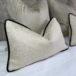 Luxury Cream Piped Pillow Cover, Contrasting Black Velvet Piping/Throw Case - All Sizes Designer Blake - thumbnail 4