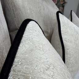 Luxury Cream Piped Pillow Cover, Contrasting Black Velvet Piping/Throw Case - All Sizes Designer Blake - thumbnail 2