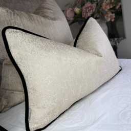 Luxury Cream Piped Pillow Cover, Contrasting Black Velvet Piping/Throw Case - All Sizes Designer Blake