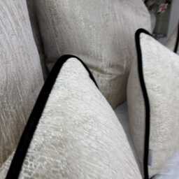Luxury Cream Piped Pillow Cover, Contrasting Black Velvet Piping/Throw Case - All Sizes Designer Blake - thumbnail 3