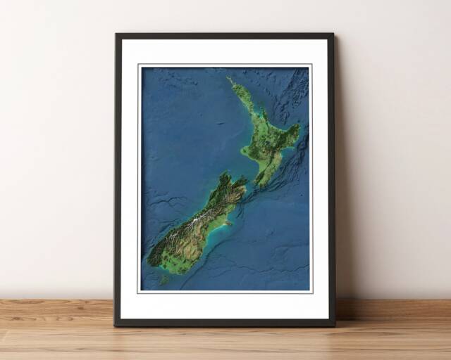 New Zealand - With Oceanfloor - Shaded Relief Map Imagery - image 1