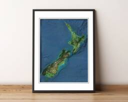 New Zealand - With Oceanfloor - Shaded Relief Map Imagery - thumbnail 1
