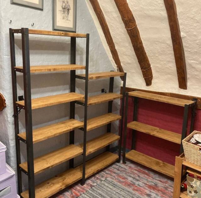 Reclaimed Wood Bookcase Raw Steel Frame Shelving Unit - image 1