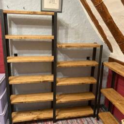 Reclaimed Wood Bookcase Raw Steel Frame Shelving Unit - thumbnail 2