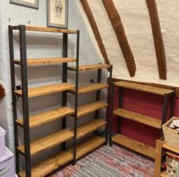Reclaimed Wood Bookcase Raw Steel Frame Shelving Unit - thumbnail 1