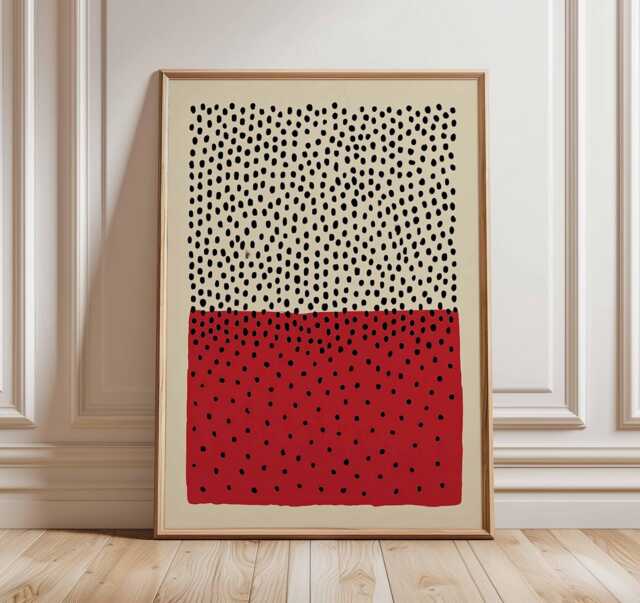 Abstract Minimalist Wall Art - Red & Black Dot Poster Modern Geometric Print Contemporary Scandinavian Decor - image 1