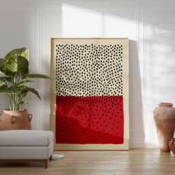 Abstract Minimalist Wall Art - Red & Black Dot Poster Modern Geometric Print Contemporary Scandinavian Decor - thumbnail 2