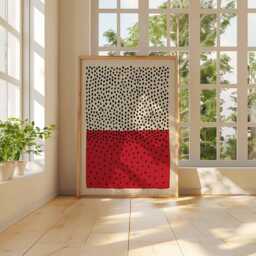 Abstract Minimalist Wall Art - Red & Black Dot Poster Modern Geometric Print Contemporary Scandinavian Decor - thumbnail 3
