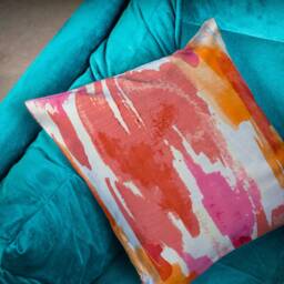 "Watercolour Orange/Pink Cushion Cover Throw Pillow. 14""/18" - thumbnail 2