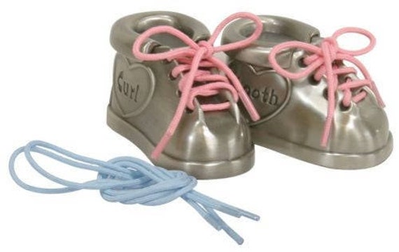 Personalized Engraved Pewter Baby Shoes Set, Shower Gift, Christening - image 1