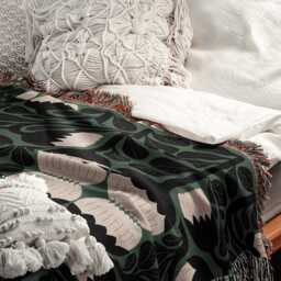 Green Boho Matisse Floral Woven Cotton Blanket - thumbnail 3