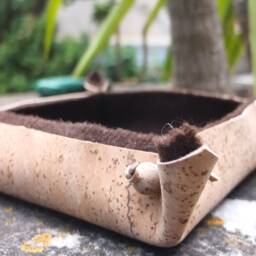 Cork Leather & Burel Valet Tray. Handmade Sustainable Portuguese Gift with Natural Dark Brown Boiled Wool & Cork. Keys Coins Organizer - thumbnail 3