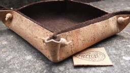 Cork Leather & Burel Valet Tray. Handmade Sustainable Portuguese Gift with Natural Dark Brown Boiled Wool & Cork. Keys Coins Organizer