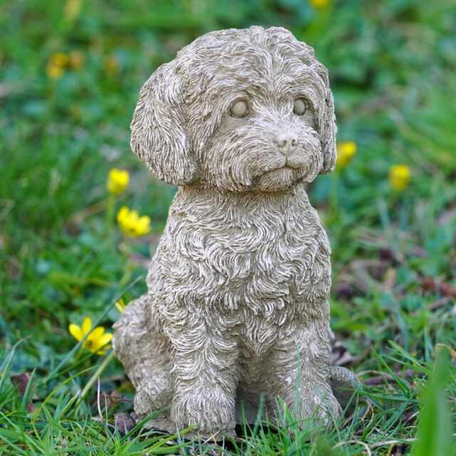 Labradoodle Dog Stone Statue - Outdoor Garden Ornament Puppy Sculpture Cockapoo - image 1
