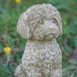 Labradoodle Dog Stone Statue - Outdoor Garden Ornament Puppy Sculpture Cockapoo - thumbnail 3