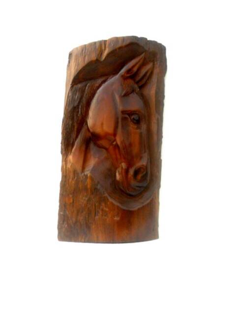 "Wooden Horse Head, Wood Carving Horse, Hand Carved Rustic Driftwood Wall Hanging Art/Gift 14.75""x7.5" - image 1