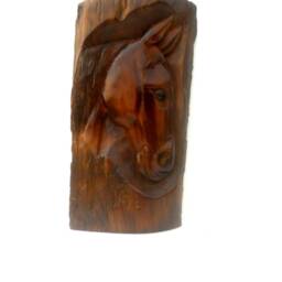 "Wooden Horse Head, Wood Carving Horse, Hand Carved Rustic Driftwood Wall Hanging Art/Gift 14.75""x7.5" - thumbnail 3