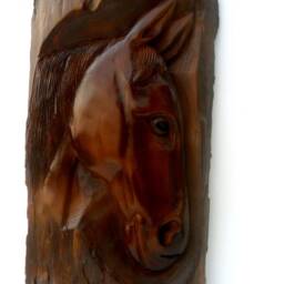 "Wooden Horse Head, Wood Carving Horse, Hand Carved Rustic Driftwood Wall Hanging Art/Gift 14.75""x7.5" - thumbnail 2