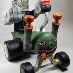 Frankenstein's Monster Wood Sculpture, Rat Fink Hotrod Gasser Art - thumbnail 2