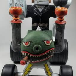 Frankenstein's Monster Wood Sculpture, Rat Fink Hotrod Gasser Art - thumbnail 4