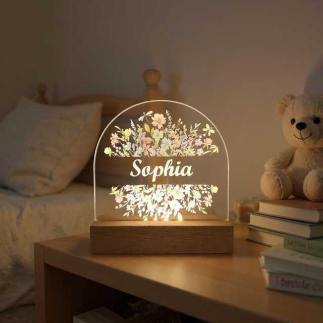 Personalized Floral Name Night Light For Girls Bedrooms - Customized Lamp Nursery & Baby Rooms Acrylic With 3 Modes - image 1