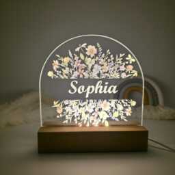 Personalized Floral Name Night Light For Girls Bedrooms - Customized Lamp Nursery & Baby Rooms Acrylic With 3 Modes - thumbnail 3