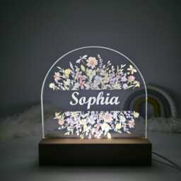 Personalized Floral Name Night Light For Girls Bedrooms - Customized Lamp Nursery & Baby Rooms Acrylic With 3 Modes - thumbnail 2