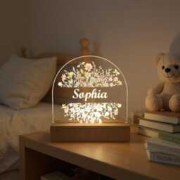 Personalized Floral Name Night Light For Girls Bedrooms - Customized Lamp Nursery & Baby Rooms Acrylic With 3 Modes - thumbnail 1