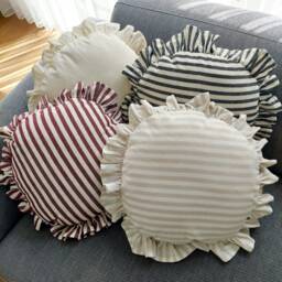 Bohemian Striped Linen Pillow Cover Round Frill Edge Cushion - thumbnail 4
