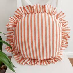 Bohemian Striped Linen Pillow Cover Round Frill Edge Cushion - thumbnail 1