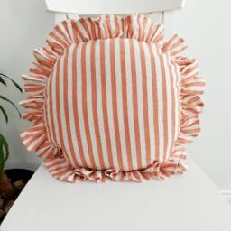 Bohemian Striped Linen Pillow Cover Round Frill Edge Cushion - thumbnail 2