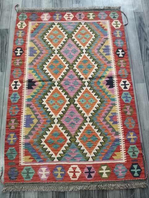 Multicolour Kilim Rug, Handmade Artisan Afghan Turkish Persian Navajo Scandinavian Bohemian Flatweave Natural Wool Rug 155x102 cm - image 1