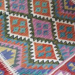 Multicolour Kilim Rug, Handmade Artisan Afghan Turkish Persian Navajo Scandinavian Bohemian Flatweave Natural Wool Rug 155x102 cm - thumbnail 4