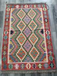Multicolour Kilim Rug, Handmade Artisan Afghan Turkish Persian Navajo Scandinavian Bohemian Flatweave Natural Wool Rug 155x102 cm - thumbnail 1