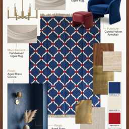 Navy Blue Trellis With Red Detailing Cotton Flatweave Rug - Modern Geometric Area For, Bedroom & Designer Interiors in Custom Options - thumbnail 3