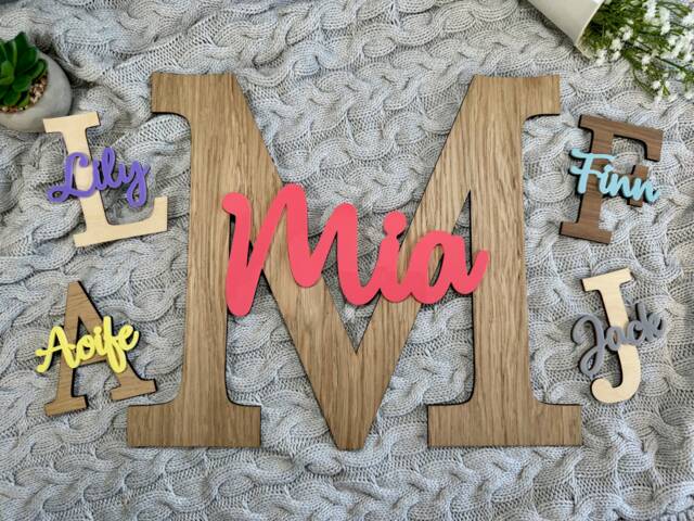 Acrylic & Wooden Name Sign - Letter Personalised Wall Decor Bedroom Door Teen Kids Accessories Family Funky Art - image 1