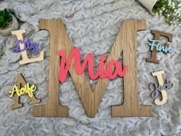 Acrylic & Wooden Name Sign - Letter Personalised Wall Decor Bedroom Door Teen Kids Accessories Family Funky Art - thumbnail 1