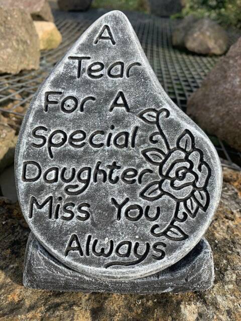 stone Graden Special Daughter Tear Drop Memorial Plaque Concrete Ornament - image 1