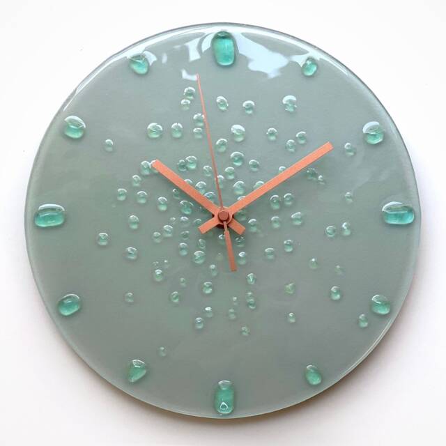 Recycled Fused Glass Wall Clock Grey Minimalist Decor, Glow in The Dark, 10 - image 1