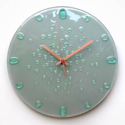 Recycled Fused Glass Wall Clock Grey Minimalist Decor, Glow in The Dark, 10 - thumbnail 2